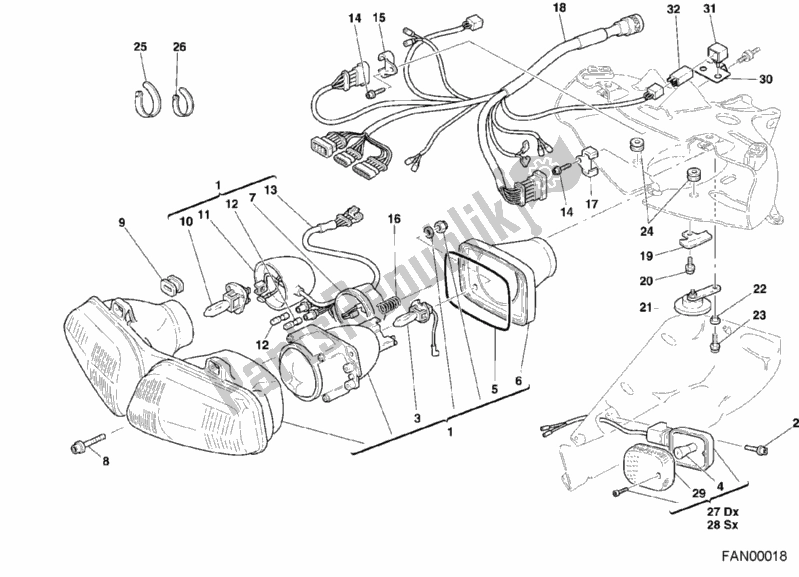 Toutes les pièces pour le Phare du Ducati Superbike 996 R II 2001